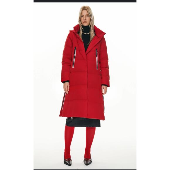 OROLAY Women's Size XS Red Hooded Knee Length Thickened Down Jacket NWOT - Picture 1 of 8